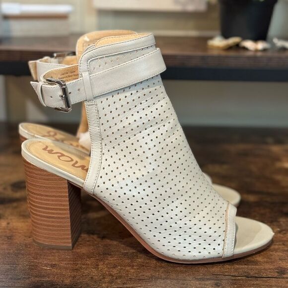Sam Edelman Gray Peep toe chunky heel strappy shoes size 10 - Picture 1 of 12